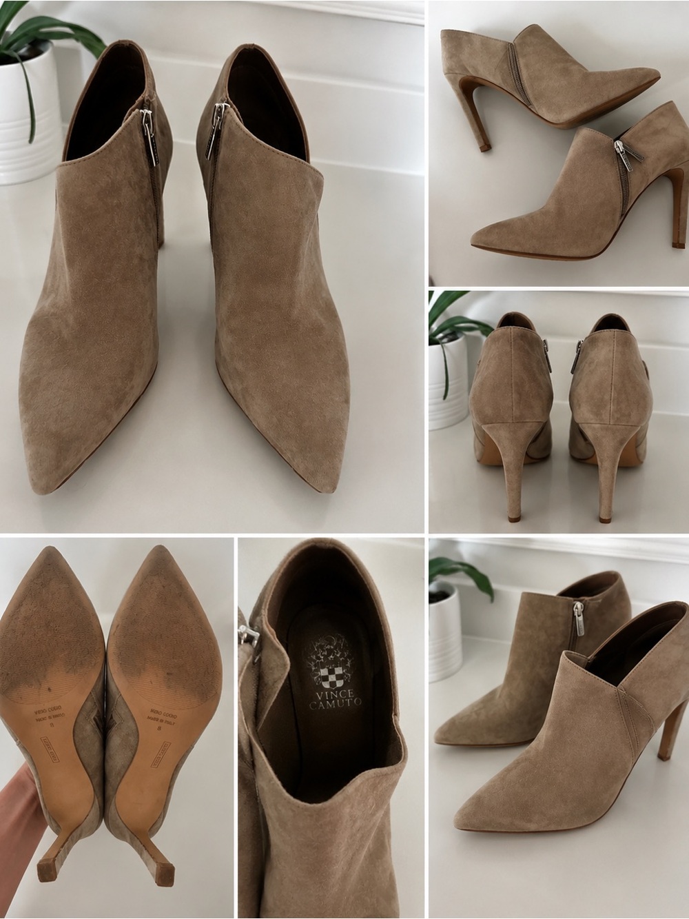 Vince Camuto Taupe Suede Pointed-Toe Ankle Booties